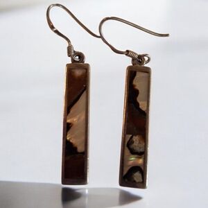 Vintage Sterling Silver 925 Dangle Hook Earrings Abalone Inlay 4.3 grams